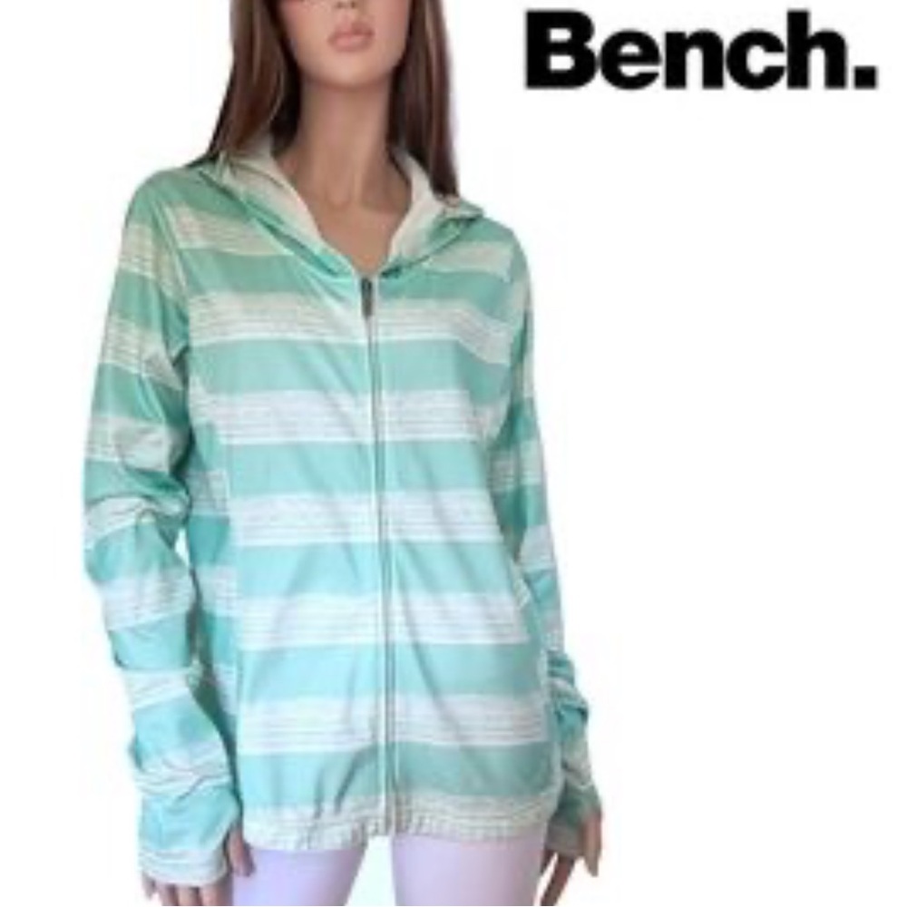 Bench Women's Aqua and White Striped Zip-Up Hoodie